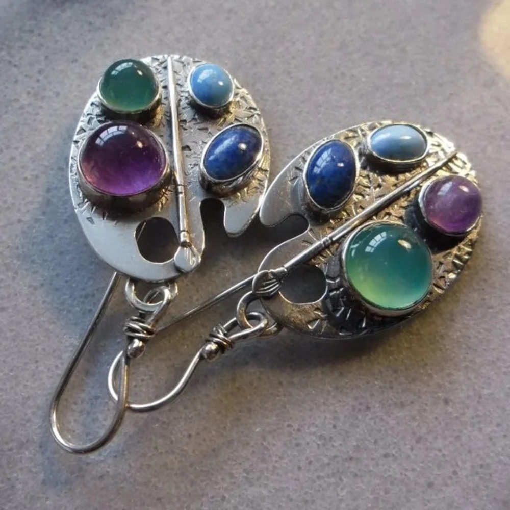 Silver Earrings with Multicolor Gemstones - Picture 2 of 6